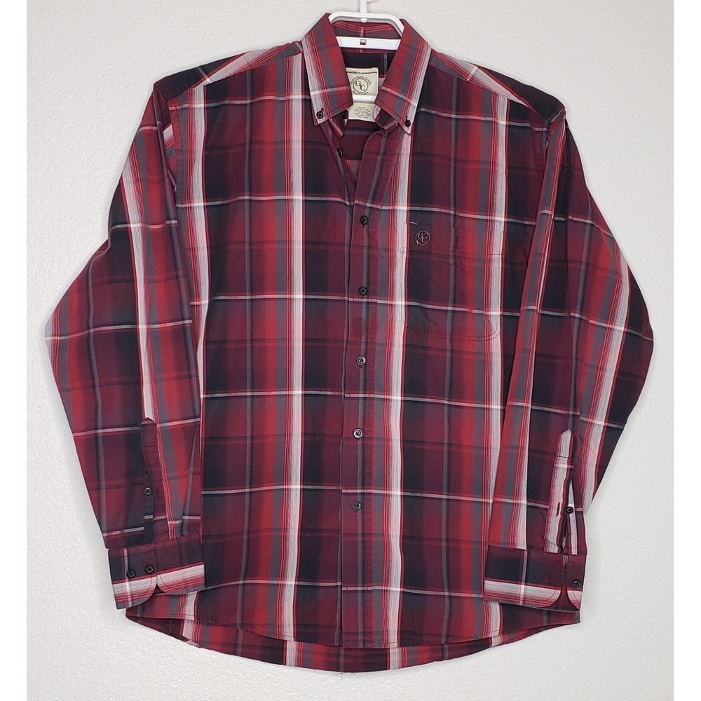 Gunnison Creek Outfitters Mens Shirt Medium Red Gray Plaid Button Front Collared